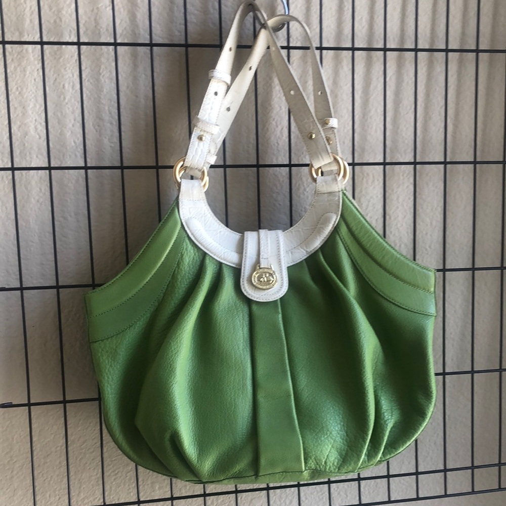 Brahmin Lagoon Vintage Green with Cream Colored Trim, Pristine Condition.